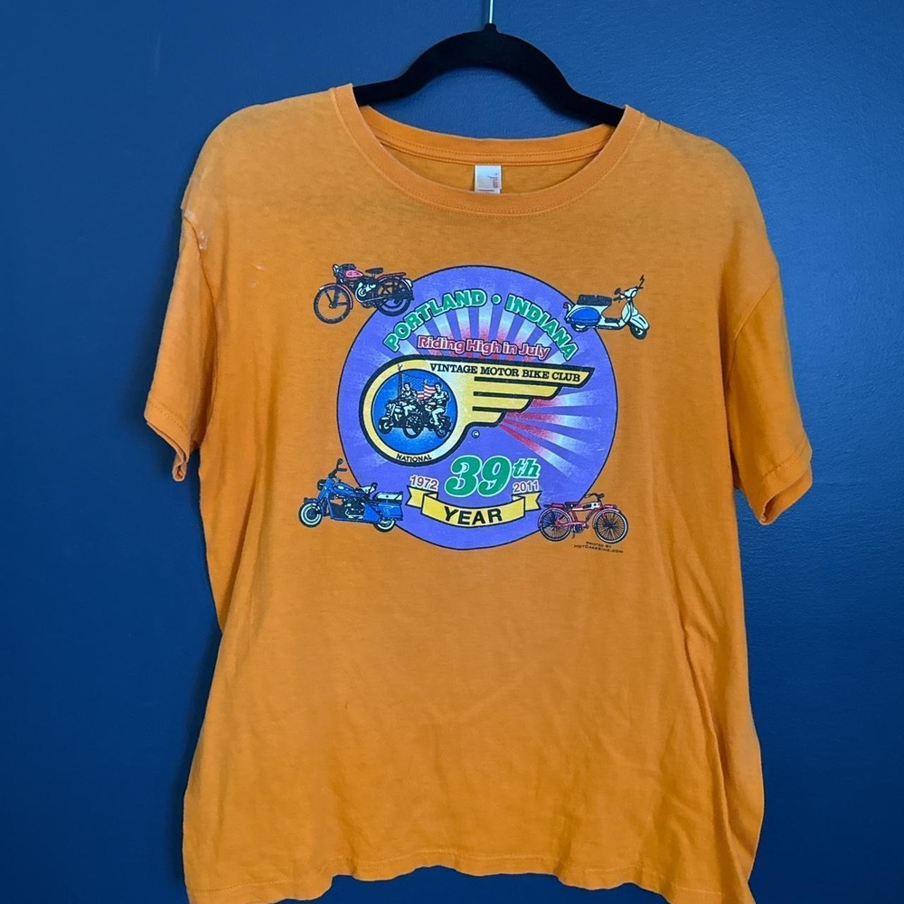 Anvil Portland Indiana Vintage Motor Bike Club 39th Year Motorcycle Tee Orange L